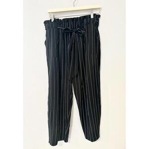 Shein Curve Women's Pants  Paperbag Waist Tie-front Sash Black Pinstripe 1XL